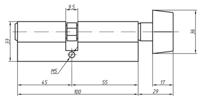 Цилиндр профильный MAXBAR с плоской ручкой CVG/K 55(ручка)/45(ключ),никел. Изображение 2