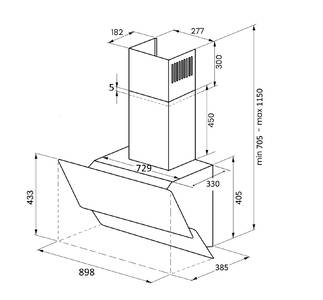 Настенная вытяжка Kuppersberg F 930 B, ширина 90 см, отвод/рециркуляция, 850 м3/час, цвет: чёрный /планка нержавеющая сталь / короб чёрная эмаль Изображение 5