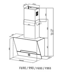 F 993 Вытяжка наклонная, черный Изображение 7