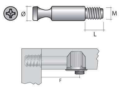 TF80 Дюбель конической стяжки TRIO, D7x21 мм, М6, сталь, цинк. покр. Изображение 2