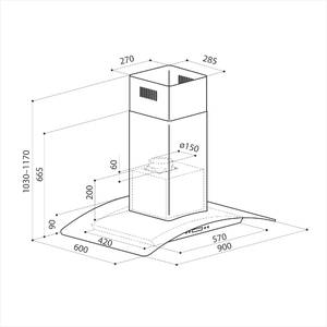 Вытяжка островная PARIS ISOLA 900 INOX, ширина 900 мм, нержавейка Изображение 2