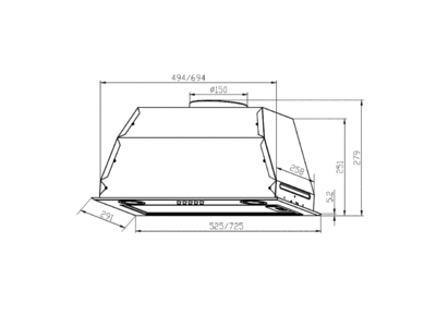 Вытяжка встраиваемая GS BLOC P 600 INOX, ширина 525 мм, нержавейка Изображение 2